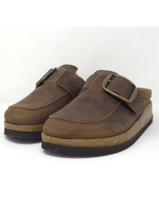 White Mountain Shoes - White Mountain Women's Bueno Leather Clog Brown Slip-On Buckle Sz 6M